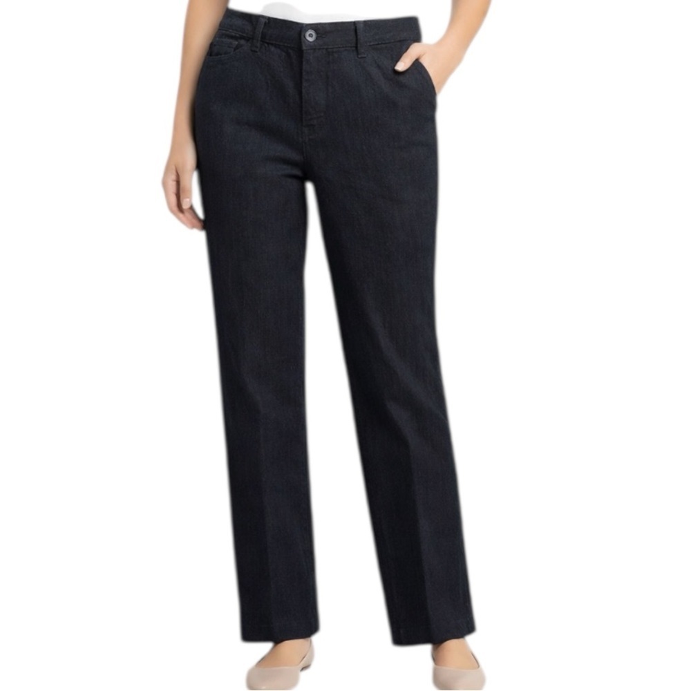 St. John’s Bay Dark Wash Straight Leg Pants Stretch Dress Casual Size 16 W